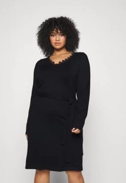 Anna Field 27 V Ausschnitt Mini Strickkleid Mit Gürtel Und Spitzeneinsatz - Robe Pull - Black