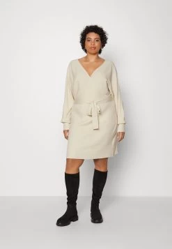 Wrap V Ausschnitt Mini Strickkleid Mit Gürtel - Robe Pull - Off White